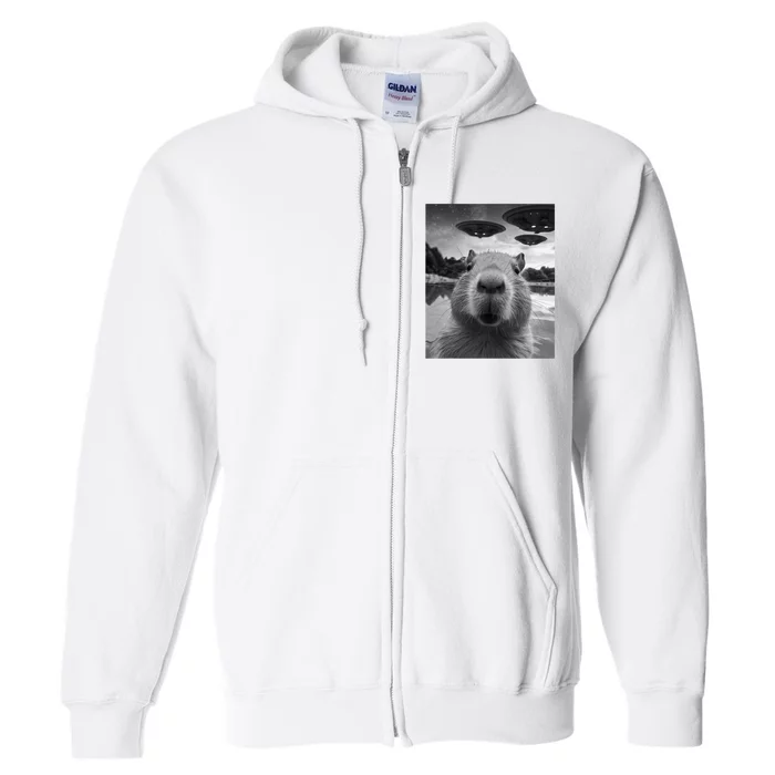 Funny Graphic Capybara Selfie With Ufos Weird Full Zip Hoodie