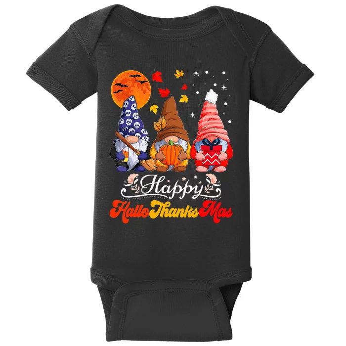 Festive Gnomes Celebrating Hallothanksmas Baby Bodysuit