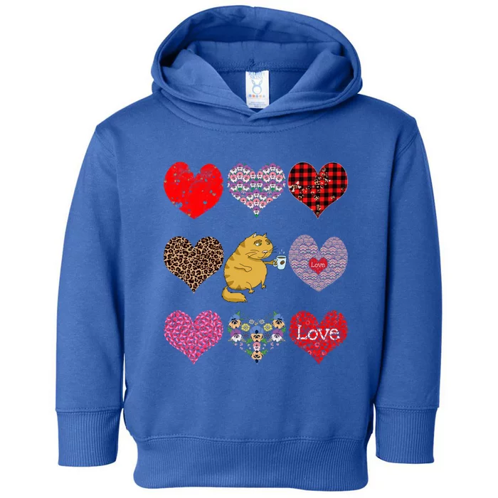 Funny Ginger Cat Hearts Pattern Coffee Lover Valentines Day Gift Toddler Hoodie