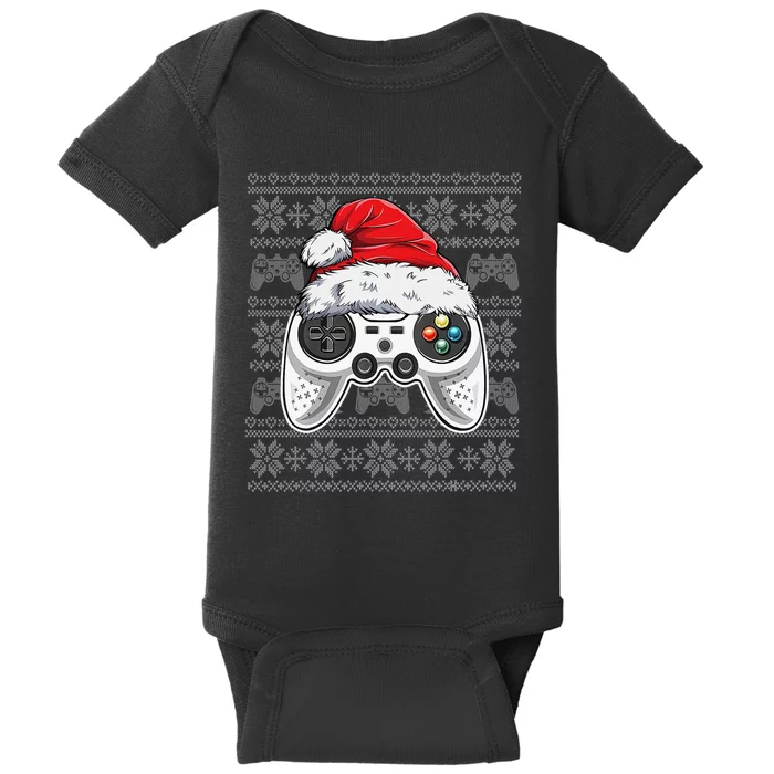 Funny Gamer Controller Gaming Gift Boys Christmas Santa Hat Baby Bodysuit