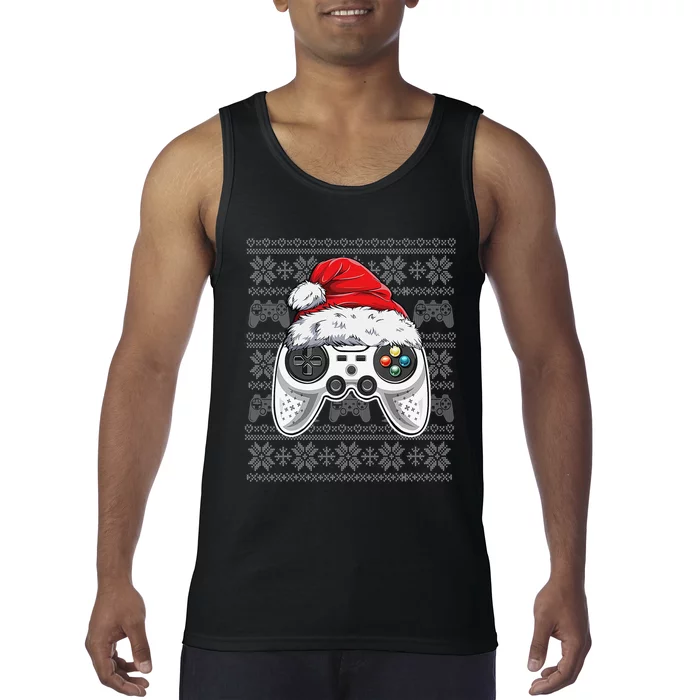 Funny Gamer Controller Gaming Gift Boys Christmas Santa Hat Tank Top