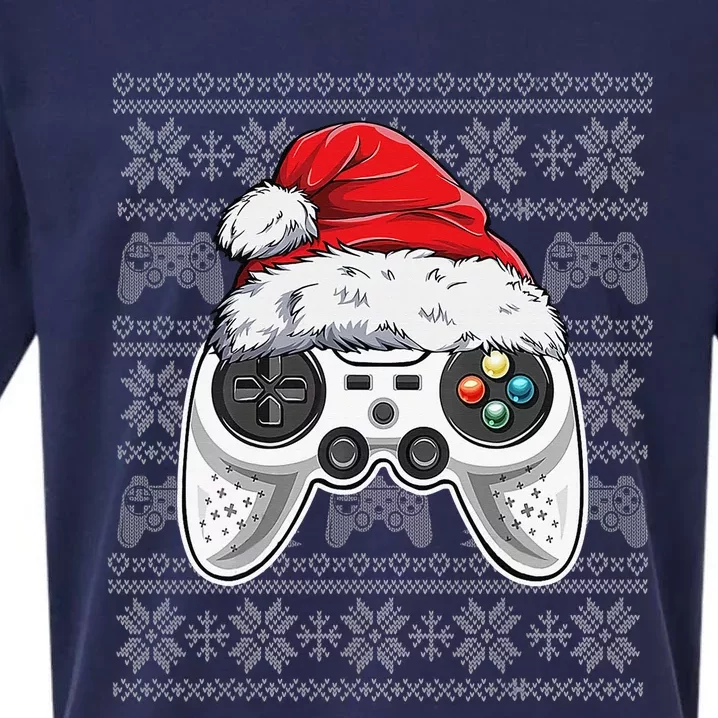 Funny Gamer Controller Gaming Gift Boys Christmas Santa Hat Sueded Cloud Jersey T-Shirt