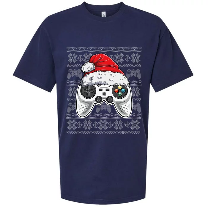 Funny Gamer Controller Gaming Gift Boys Christmas Santa Hat Sueded Cloud Jersey T-Shirt