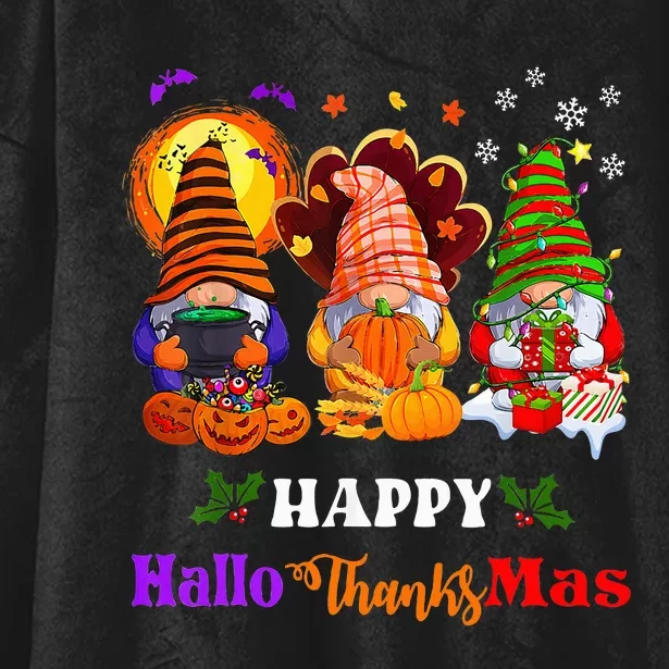 Festive Gnomes Celebrating Halloween and Christmas Hooded Wearable Blanket