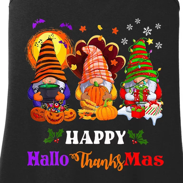 Festive Gnomes Celebrating Halloween and Christmas Ladies Essential Tank