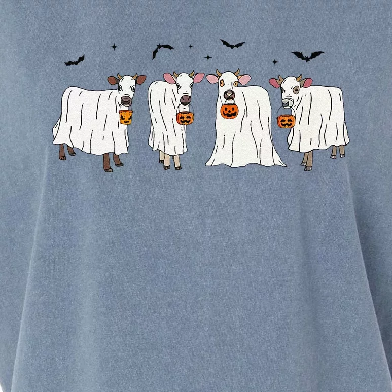 Funny Ghost Cows Halloween Animals Cow Lover Spooky Season Garment-Dyed Women's Muscle Tee