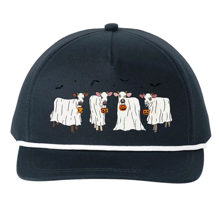 Funny Ghost Cows Halloween Animals Cow Lover Spooky Season Snapback Five-Panel Rope Hat