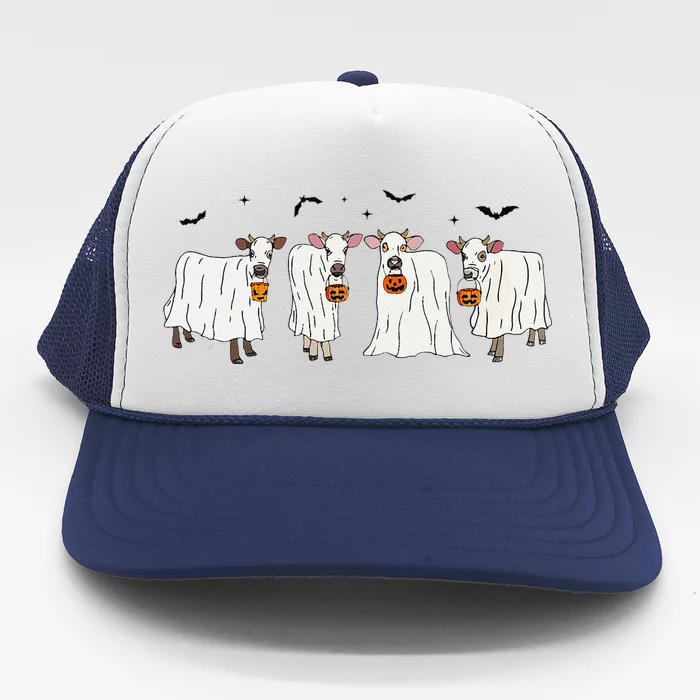 Funny Ghost Cows Halloween Animals Cow Lover Spooky Season Trucker Hat