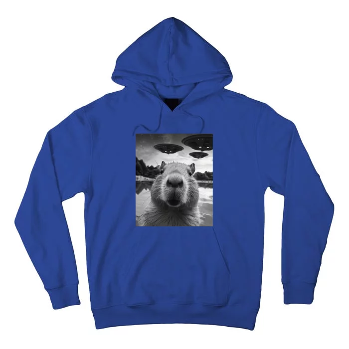 Funny Graphic Capybara Selfie With Ufos Weird Tall Hoodie