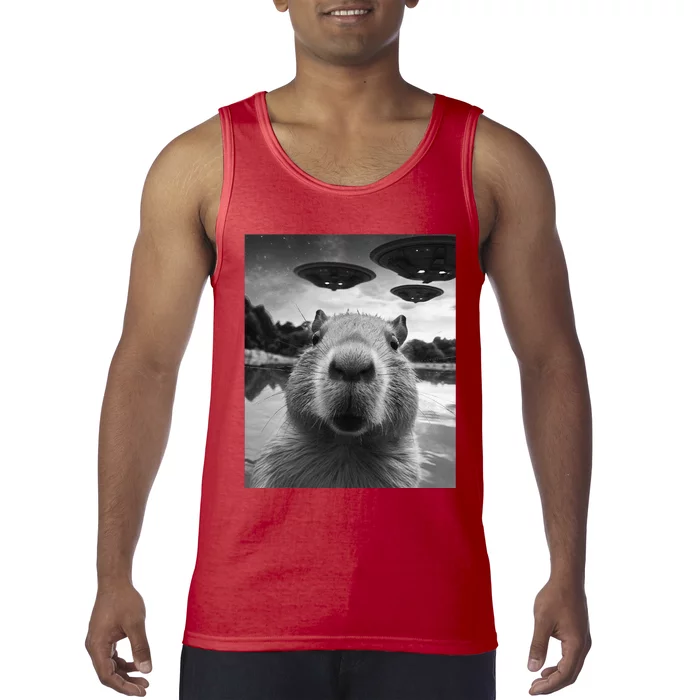 Funny Graphic Capybara Selfie With Ufos Weird Tank Top