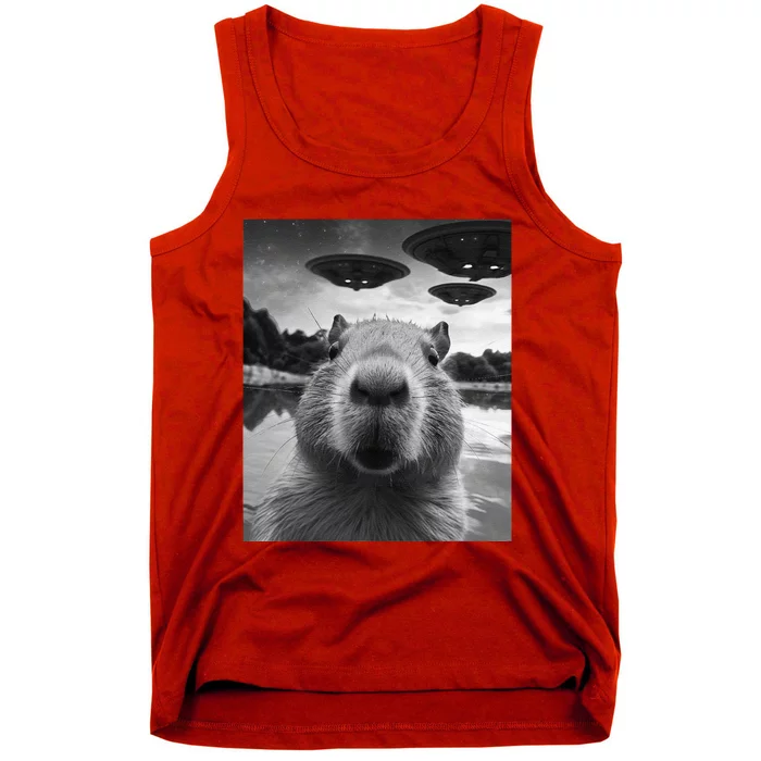 Funny Graphic Capybara Selfie With Ufos Weird Tank Top