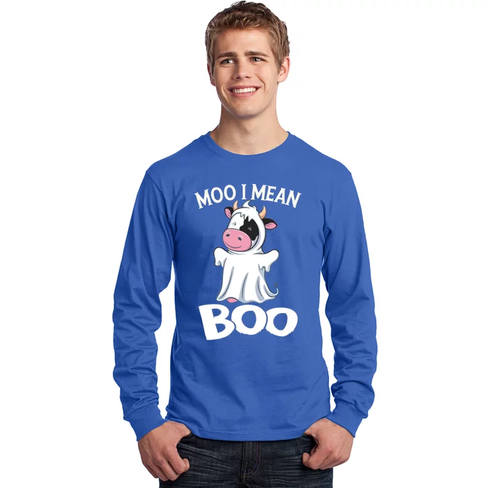 Funny Ghost Cow Moo I Mean Boo Halloween Cow Lover Gift Long Sleeve Shirt