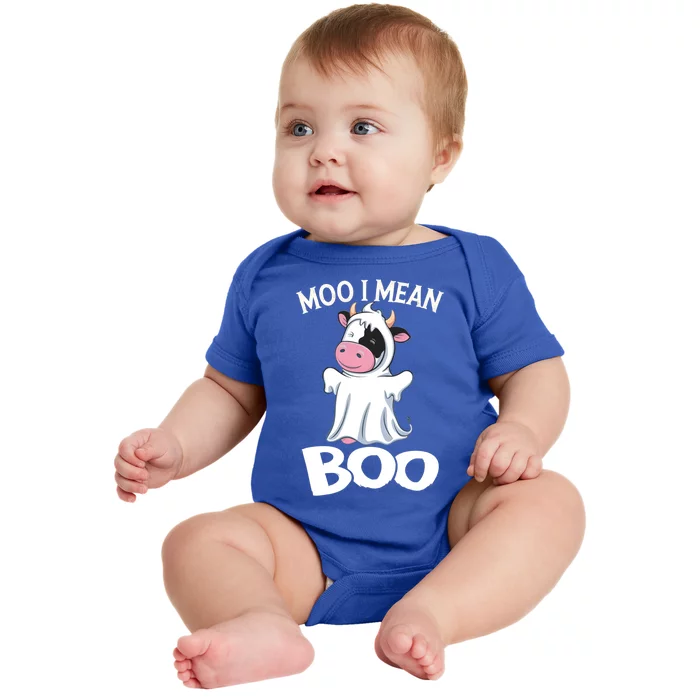 Funny Ghost Cow Moo I Mean Boo Halloween Cow Lover Gift Baby Bodysuit