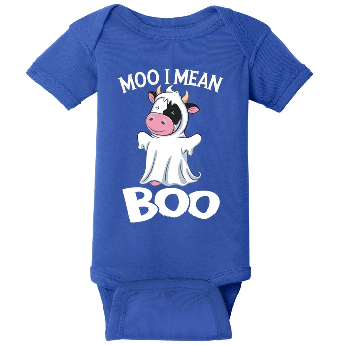 Funny Ghost Cow Moo I Mean Boo Halloween Cow Lover Gift Baby Bodysuit