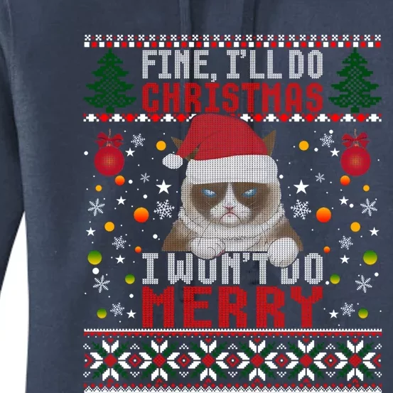 Funny Grumpy Christmas Cat Pun Joke Ugly Xmas Sweater Gift Women's Pullover Hoodie