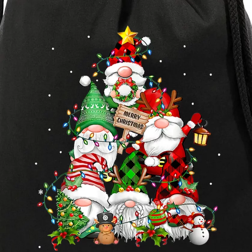 Funny Gnomies Christmas Tree Lights Cute Gnome Merry Xmas Pj Drawstring Bag