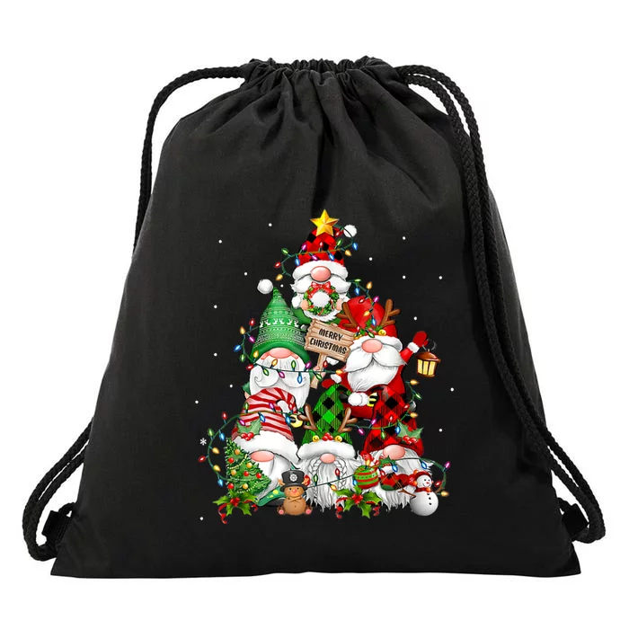 Funny Gnomies Christmas Tree Lights Cute Gnome Merry Xmas Pj Drawstring Bag