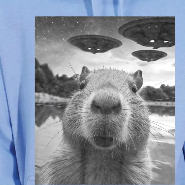 Funny Graphic Capybara Selfie With Ufos Weird Unisex Surf Hoodie