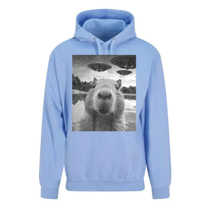 Funny Graphic Capybara Selfie With Ufos Weird Unisex Surf Hoodie