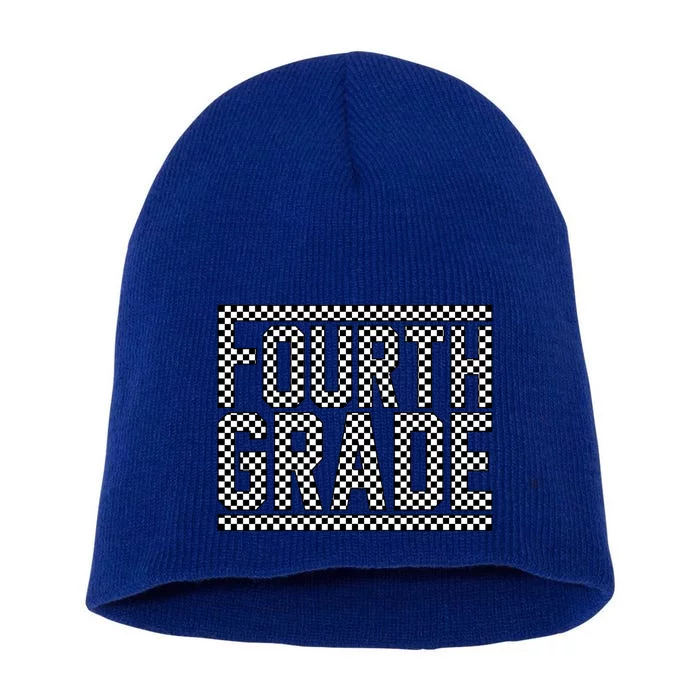 Fourth Grade Checkered 4th Grade Teacher Back To School Short Acrylic Beanie