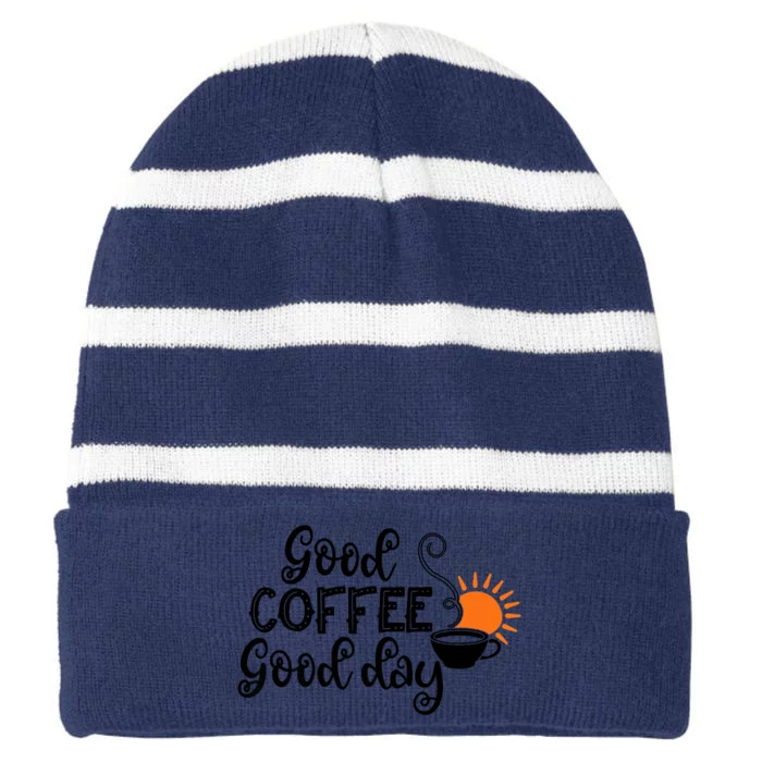 Funny Good Coffee Great Day Latte Macchiato Striped Beanie with Solid Band