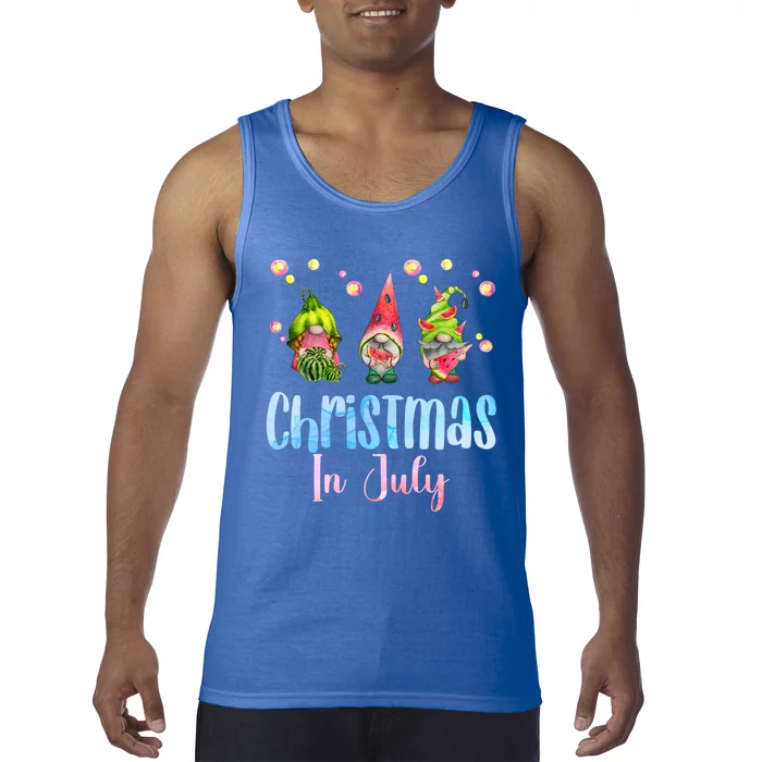 Funny Gnomes Christmas In July Watermelon Christmas In July Cool Gift Tank Top