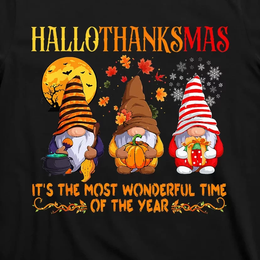 Festive Gnomes Celebrating Hallothanksmas T-Shirt