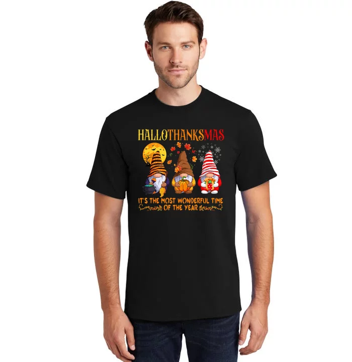 Festive Gnomes Celebrating Hallothanksmas Tall T-Shirt