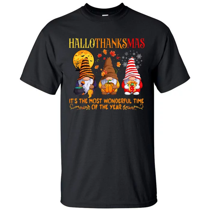 Festive Gnomes Celebrating Hallothanksmas Tall T-Shirt