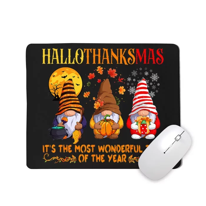 Festive Gnomes Celebrating Hallothanksmas Mousepad