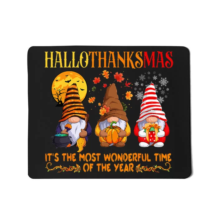 Festive Gnomes Celebrating Hallothanksmas Mousepad