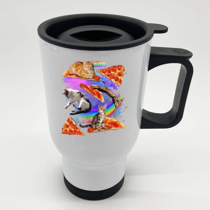 Funny Galaxy Cat In Space Cat Riding Pizza Gift Front & Back Stainless Steel Travel Mug