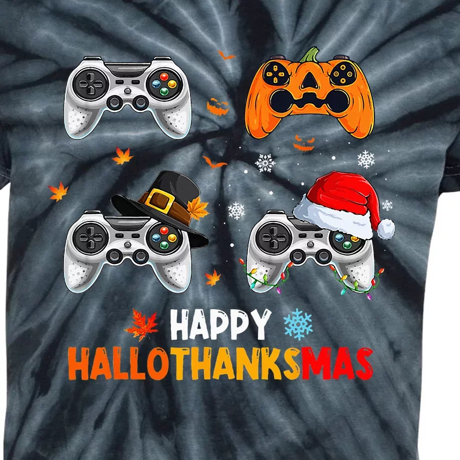 Festive Gaming Celebration Hallothanksmas Fun Kids Tie-Dye T-Shirt