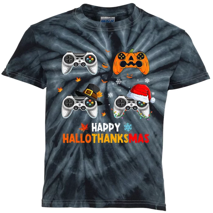 Festive Gaming Celebration Hallothanksmas Fun Kids Tie-Dye T-Shirt