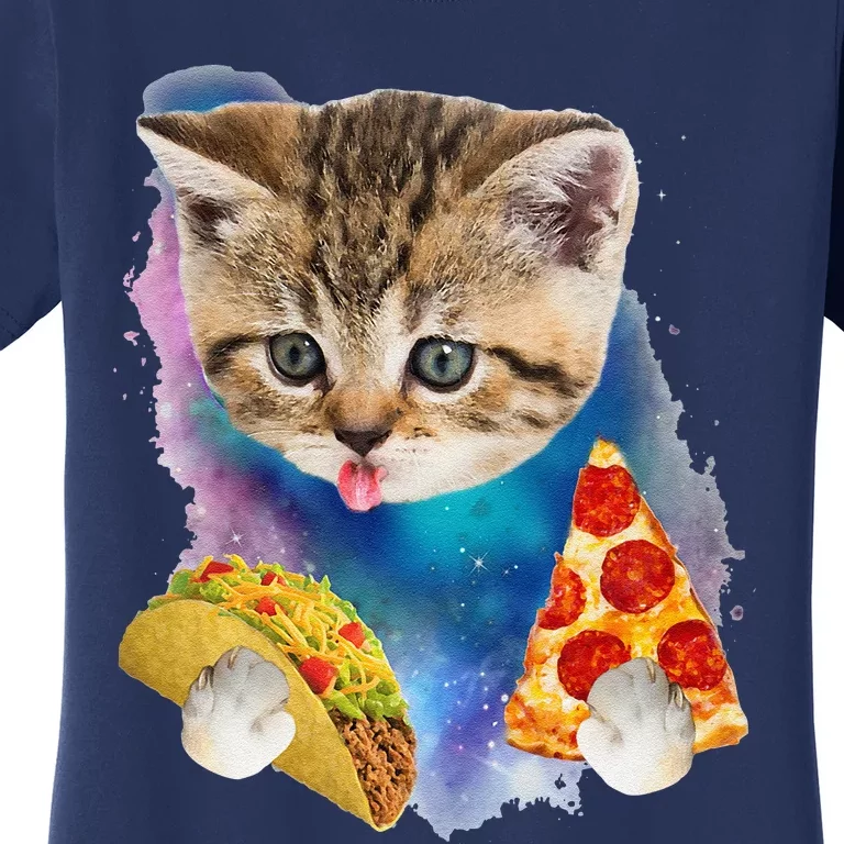 Funny Galaxy Cat Space Cat Eat Pizza And Taco Gift Women's T-Shirt