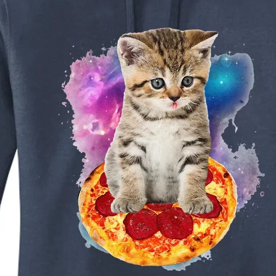 Funny Galaxy Cat Space Cat Eat Pizza And Taco Women's Pullover Hoodie