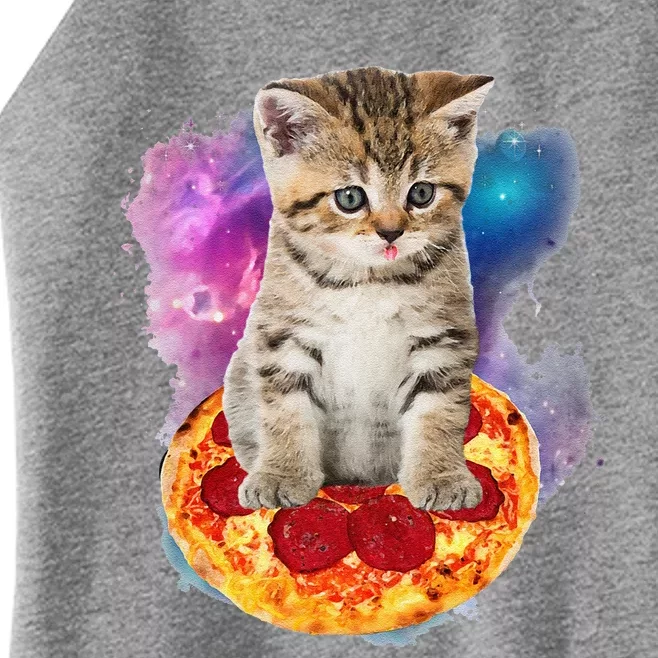 Funny Galaxy Cat Space Cat Eat Pizza And Taco Women’s Perfect Tri Rocker Tank