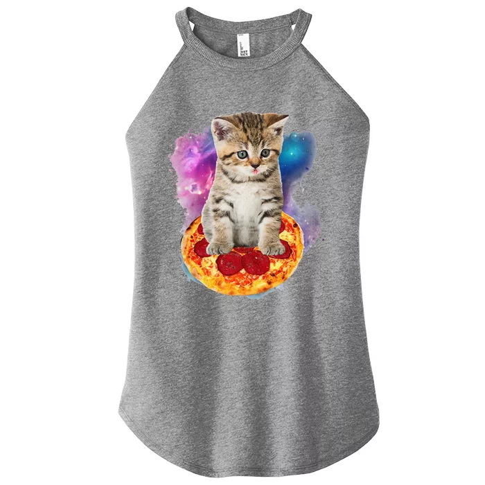 Funny Galaxy Cat Space Cat Eat Pizza And Taco Women’s Perfect Tri Rocker Tank