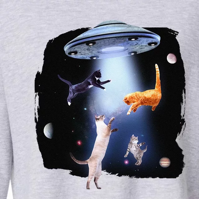 Funny Galaxy Cat Space Kitty Planets Galaxy Cropped Pullover Crew