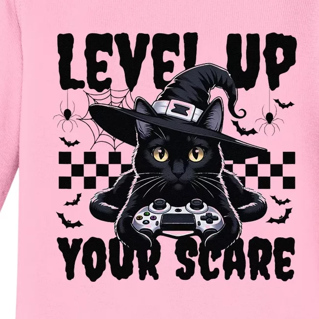 Funny Gamer Cat For Video Game Lovers Halloween Gaming Baby Long Sleeve Bodysuit