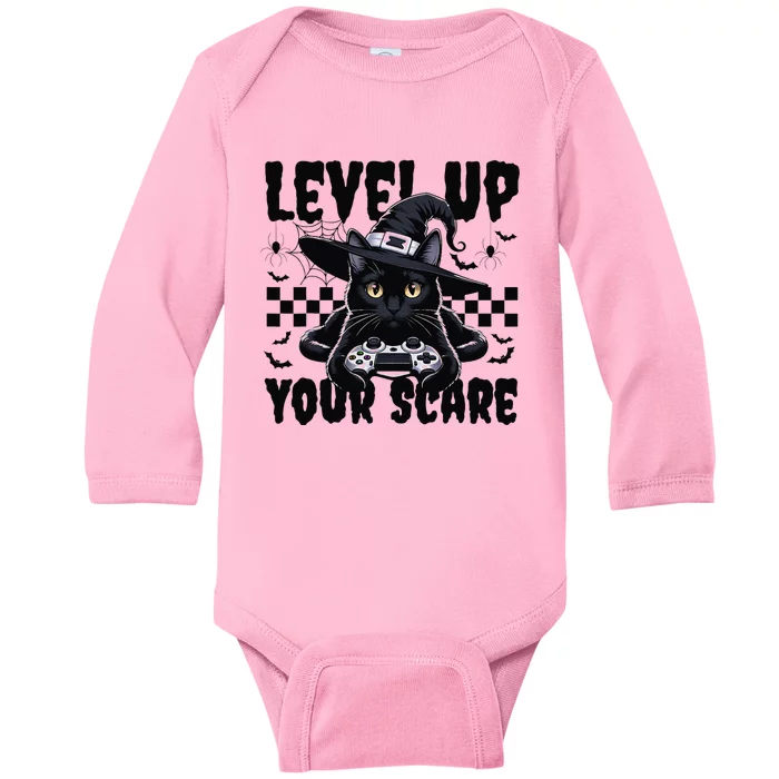 Funny Gamer Cat For Video Game Lovers Halloween Gaming Baby Long Sleeve Bodysuit