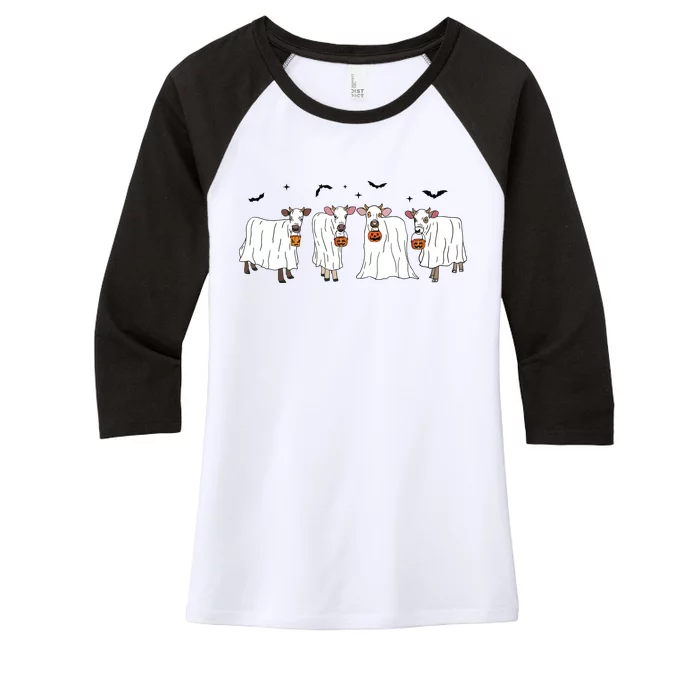 Funny Ghost Cows Halloween Animals Cow Lover Spooky Season Women's Tri-Blend 3/4-Sleeve Raglan Shirt