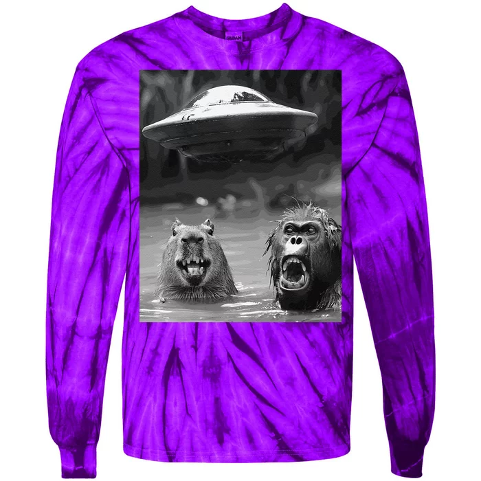 Funny Graphic Capybara Bigfoot Sasquatch Alien Ufo Tie-Dye Long Sleeve Shirt