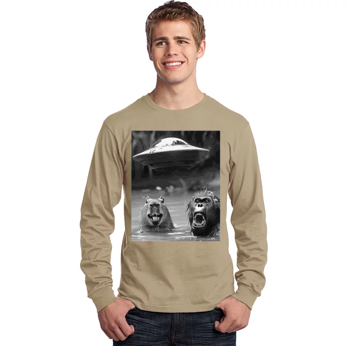 Funny Graphic Capybara Bigfoot Sasquatch Alien Ufo Long Sleeve Shirt