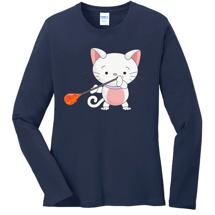 Funny Glassblowing Cute Cat Cartoon Gift Ladies Long Sleeve Shirt