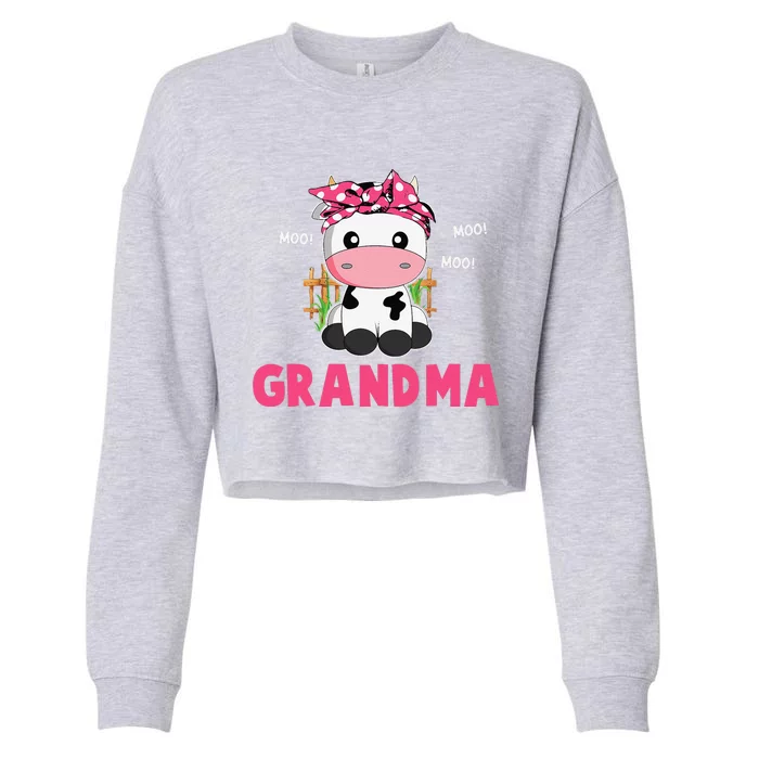 Funny Grandma Cow Cute Cow Farmer Birthday Matching Family Cropped Pullover Crew