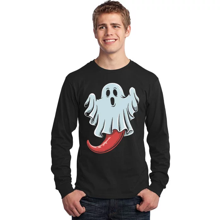 Funny Ghost Chili Pepper Lovers Spooky Halloween Tall Long Sleeve T-Shirt