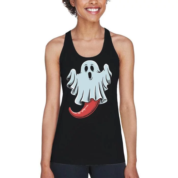 Funny Ghost Chili Pepper Lovers Spooky Halloween Women's Racerback Tank