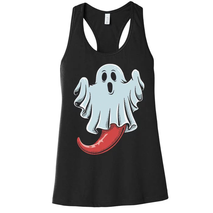 Funny Ghost Chili Pepper Lovers Spooky Halloween Women's Racerback Tank