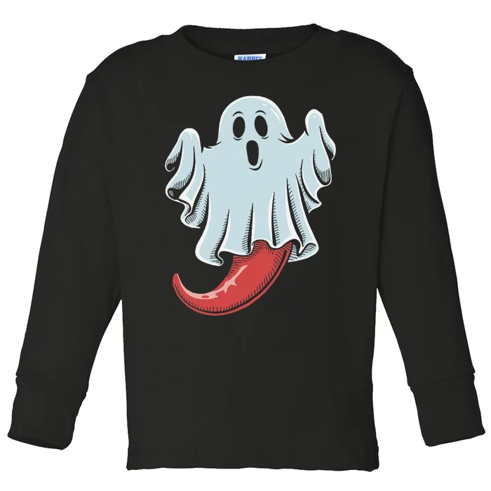 Funny Ghost Chili Pepper Lovers Spooky Halloween Toddler Long Sleeve Shirt